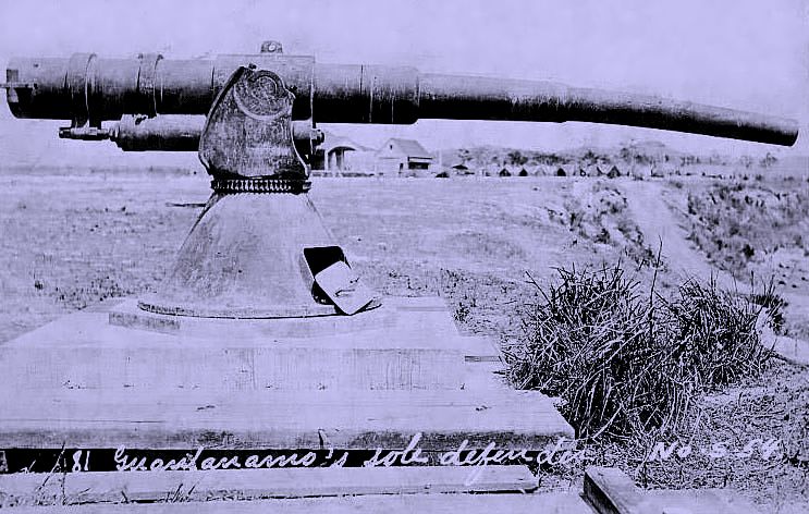 �Ole Droopy� stood sentinel over the sunken remains of the USS Monongahela at Deer Point, before it was moved in 1942. The stone slab beneath the gun still remains in the back yard of a private residence today. 