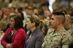 Marines, sailors and families of the 2nd Marine Expeditionary Brigade's Command Element gather here March 19 for pre-deployment briefs. The brigade, also known as Task Force Leatherneck, is scheduled to deploy to Afghanistan later this spring to conduct counterinsurgency operations and train Afghan National Security Forces., Cpl. Aaron Rooks