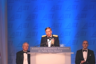 Army Gen. David H. Petraeus, commander of U.S. Central Command, gives the keynote speech for the American Enterprise Institute for Public Policy Research annual dinner and gala March 6, 2010, at the National Building Museum in Washington, D.C. Petraeus was recognized with the Irving Kristol award, the institute's top honor, which recognized intellectual and practical contributions to government policy, social welfare or political understanding. 
